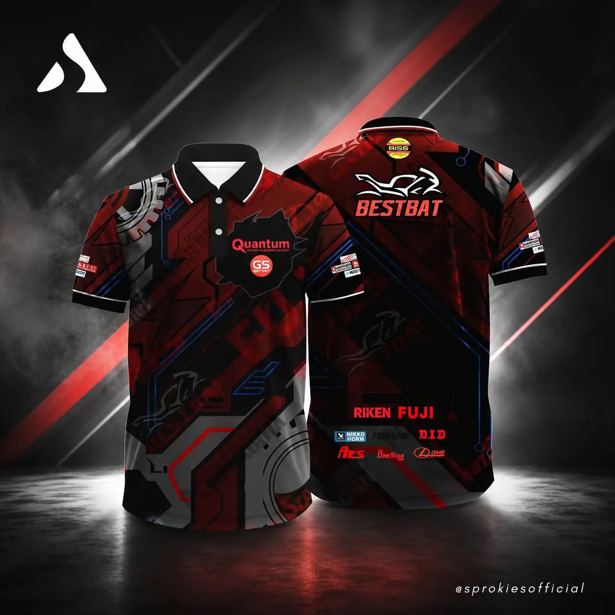 Red and black custom team shirt design supplied by Sprokies Apparel